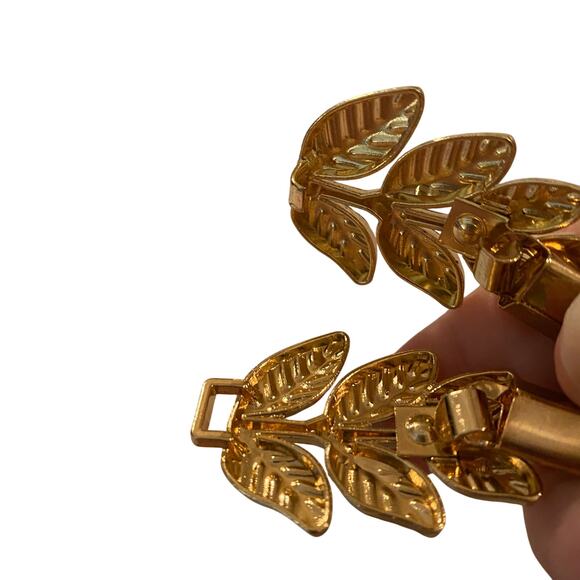 Vintage Gold Tone Stretch Belt Laurel Leaf Clasp Greek Goddess Style skinny belt - Picture 5 of 5